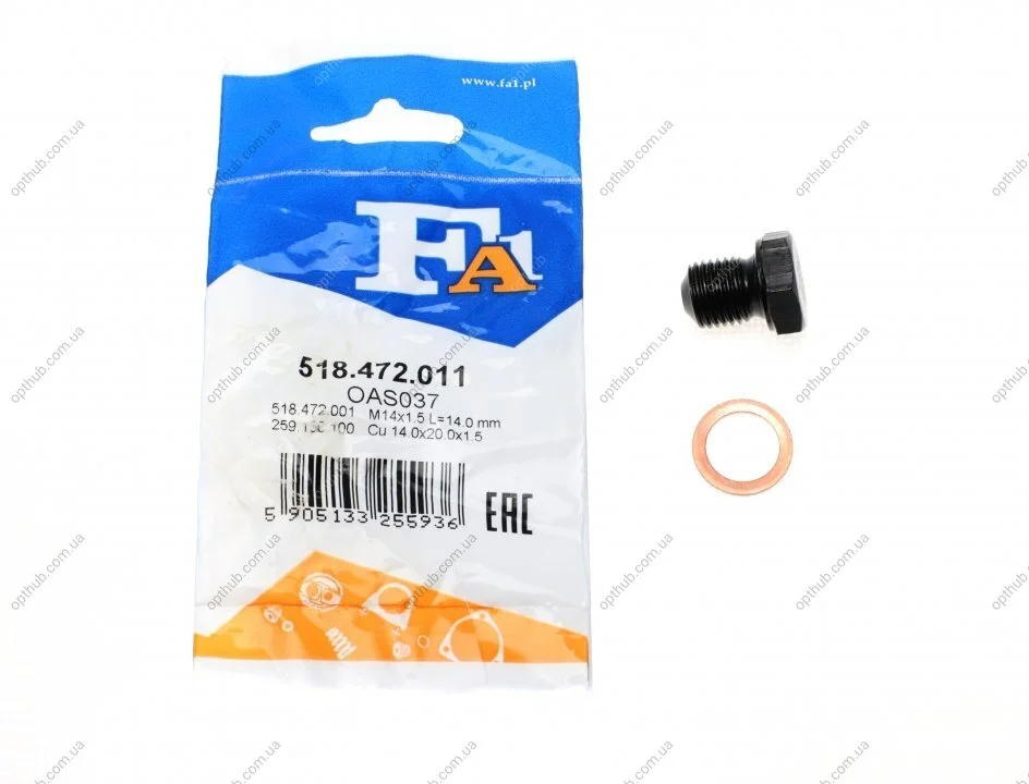 Болт зливу оливи + шайба VW Caddy/T4 -03 (M14x1.5) FA1 (opt-om) Fischer Automotive One (FA1) 518.472.011 (фото 1)