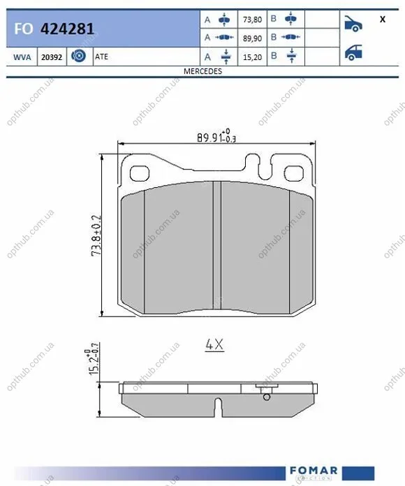 Колодки тормозные дисковые передние MERCEDES 200, 220, 230, 236, 240, 250, 258, 280, 300, 350, 450 FOMAR FO 424281 (фото 1)