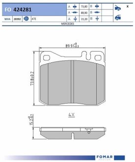Колодки гальмівні дискові ПЕРЕДН MERCEDES 200, 220, 230, 236, 240, 250, 258, 280, 300, 350, 450 -ua FOMAR FO 424281