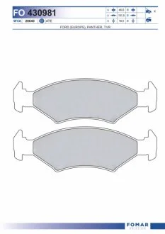 Колодки тормозные дисковые передние FORD ESCORT/ORION 80-90,FIESTA 89-95,SIERRA 82-93,COURRIER 91-96 FOMAR FO 430981