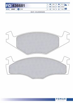 Колодки гальмівні дискові ПЕРЕДН SEAT IBIZA, CORDOBA, TOLEDO 93-, VW GOLF 85-97, PASSAT 80-88 FOMAR FO 436681
