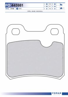 Колодки гальмівні дискові ЗАДН OPEL ASTRA A 91-98,CALIBRA 90-,KADETT E 86-91,VECTRA A 88-95 -ua FOMAR FO 445981