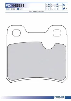 Колодки тормозные дисковые задние OPEL ASTRA A 91-98,CALIBRA 90-,KADETT E 86-91,VECTRA A 88-95 FOMAR FO 445981
