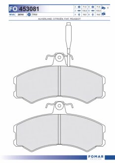 Колодки тормозные дисковые передние CITROEN C25 2.5D 11.81-95, FIAT DUCATO 1.8, 2.0, 2.5D,2;5TD 11.81- FOMAR FO 453081