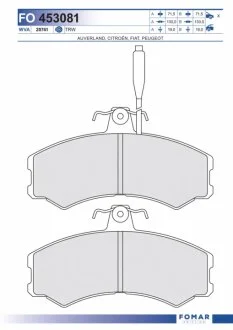 Колодки гальмівні дискові ПЕРЕДН CITROEN C25 2.5D 11.81-95, FIAT DUCATO 1.8, 2.0, 2.5D,2;5TD 11.81- -ua FOMAR FO 453081