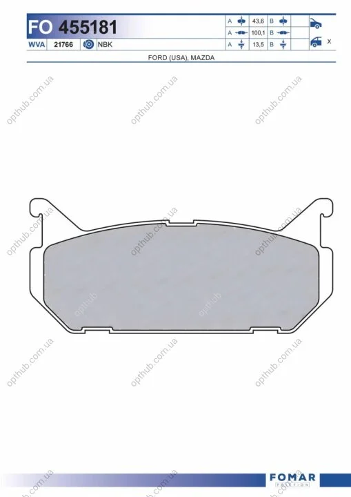 Колодки гальмівні дискові ЗАДН MAZDA CRONOS,626, CLEF, MX-6, CAPELLA 92- -ua FOMAR FO 455181 (фото 1)