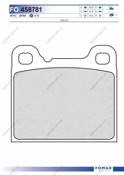 Колодки гальмівні дискові ЗАДН VOLVO 740/760/780/850/940/940 II/960/960 II/C70/S70/V70 01.1982- FOMAR FO 458781 (фото 1)