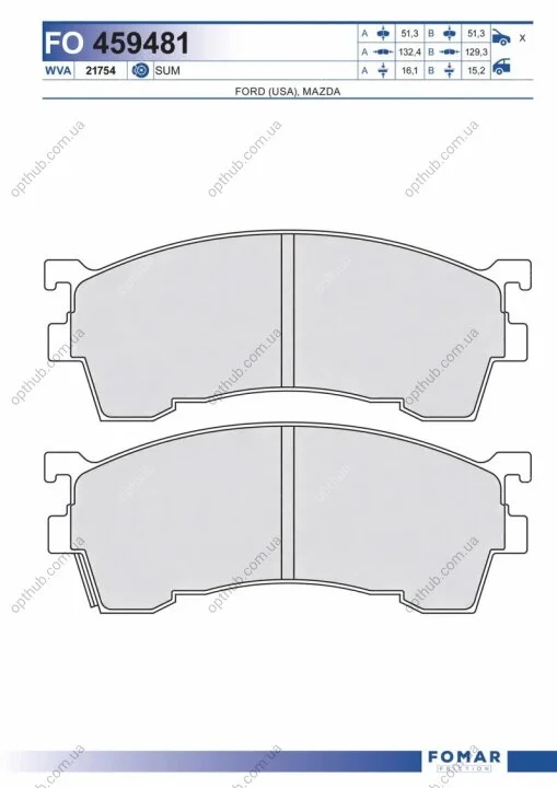 Колодки гальмівні дискові ПЕРЕДН MAZDA 323 (BJ)/626 (GF)/626 WAGON (GW)/ PREMACY (CP) 01.2001- -ua FOMAR FO 459481 (фото 1)