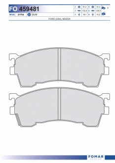 Колодки гальмівні дискові ПЕРЕДН MAZDA 323 (BJ)/626 (GF)/626 WAGON (GW)/ PREMACY (CP) 01.2001- -ua FOMAR FO 459481
