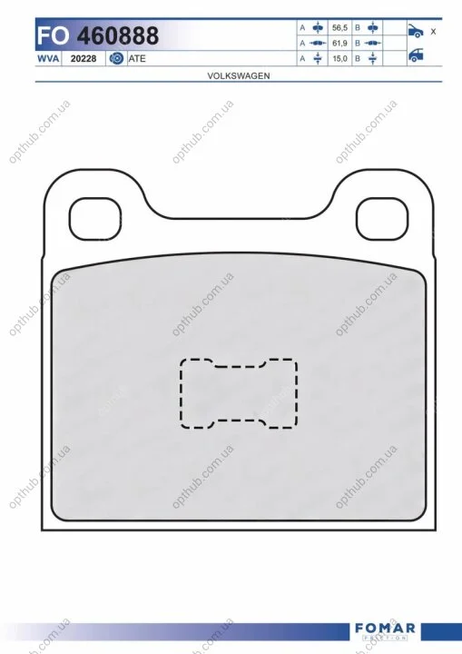 Колодки тормозные дисковые передние AUDI -84 FOMAR FO 460888 (фото 1)