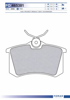 Колодки гальмівні дискові ЗАДН PEUGEOT 405 87-96, SEAT CORDOBA, IBIZA, TOLEDO 93-99, VW GOLF III,O, FOMAR FO 465381