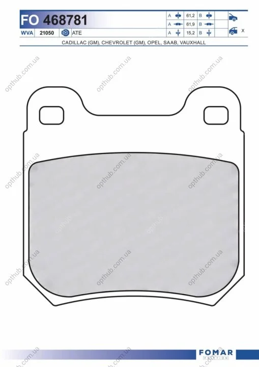 Колодки тормозные дисковые задние OPEL VECTRA B 95-03, SAAB 900 93-98 FOMAR FO 468781 (фото 1)