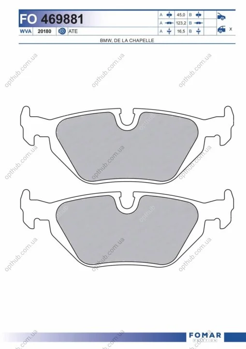Колодки гальмівні дискові ЗАДН BMW 3(E36) 90-98,Z1 89-92,Z3 96-99,ROVER 75 99- -ua FOMAR FO 469881 (фото 1)