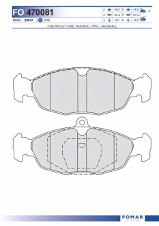 Колодки гальмівні дискові ПЕРЕДН OPEL ASTRA F/COMBO/CORSA A/CORSA B/TIGRA/ VECTRA A 01.1996-,DAEWOO FOMAR FO 470081