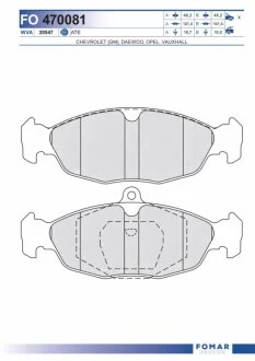 Колодки тормозные дисковые передние OPEL ASTRA F/COMBO/CORSA A/CORSA B/TIGRA/ VECTRA A 01.1996-,DAEWOO FOMAR FO 470081