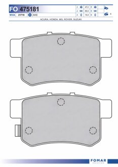 Колодки гальмівні дискові ЗАДН HONDA ACCORD,CIVIC, CRZ, INSIGHT,LEGEND 1.3I-3.5I 16V 91.01-,10.06-/ FOMAR FO 475181