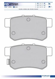 Колодки тормозные дисковые задние HONDA ACCORD,CIVIC, CRZ, INSIGHT,LEGEND 1.3I-3.5I 16V 91.01-,10.06-/ FOMAR FO 475181