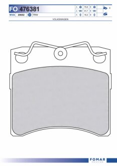 Колодки гальмівні дискові ПЕРЕДН VW TRANSPORTER T4 1.8,1.9,1.9TD, 2.0,2.4D,2.5TDI,2.8TDI 90-99 -ua FOMAR FO 476381