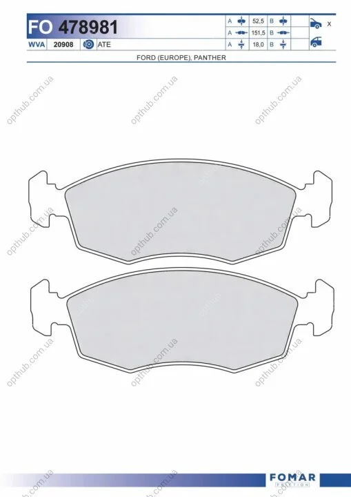 Колодки тормозные дисковые передние FORD ESCORT/SCORPIO/SIERRA 01.1986-,FIAT STRADA 06.1999- FOMAR FO 478981 (фото 1)