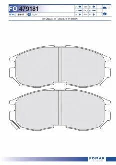 Колодки тормозные дисковые передние MITSUBISHI MIRAGE/LANCER, GALANT 89-,DINGO 98-00,RVR/CHARIOT 91- FOMAR FO 479181