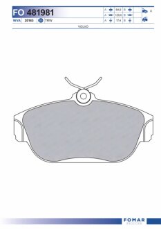 Колодки гальмівні дискові ПЕРЕДН VOLVO 940/940 II/940 II KOMBI/960/960 II/960 II KOMBI 01.1992- -ua FOMAR FO 481981
