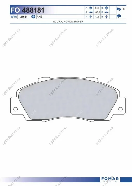 Колодки тормозные дисковые передние HONDA ACCORD 2,0 2,2 3,0 90- 98- CIVIC 1,5 1,8 CR-V 1,6 97- FOMAR FO 488181 (фото 1)