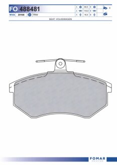 Колодки гальмівні дискові ПЕРЕДН SEAT CORDOBA, IBIZA, TOLEDO 93-99, VW GOLF,O 91-99, PASSAT 88-96 -ua FOMAR FO 488481