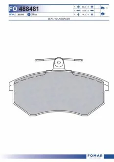 Колодки гальмівні дискові ПЕРЕДН SEAT CORDOBA, IBIZA, TOLEDO 93-99, VW GOLF,O 91-99, PASSAT 88-96 -ua FOMAR FO 488481