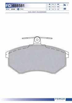 Колодки гальмівні дискові ПЕРЕДН SEAT CORDOBA 96-,IBIZA 99-,TOLEDO 94-,AUDI A4 96-;VW GOLF 92-98,PAS FOMAR FO 488581