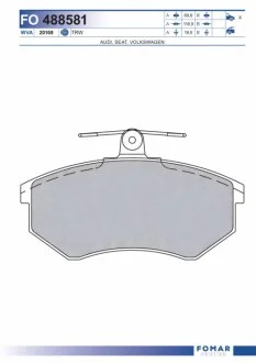 Колодки тормозные дисковые передние SEAT CORDOBA 96-,IBIZA 99-,TOLEDO 94-,AUDI A4 96-;VW GOLF 92-98,PAS FOMAR FO 488581
