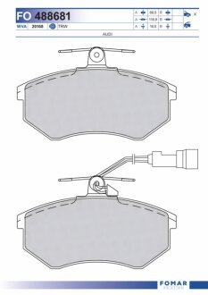 Колодки гальмівні дискові ПЕРЕДН AUDI 100, 100 QUATTRO, 200, 80, 80 QUATTRO, 90, 90 QUATTRO, CABRIO, -ua FOMAR FO 488681