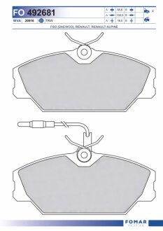 Колодки гальмівні дискові ПЕРЕДН RENAULT 25/ESPACE/LAGUNA/MEGANE /SAFRANE/ SPORT SPIDER 01.1991- -ua FOMAR FO 492681