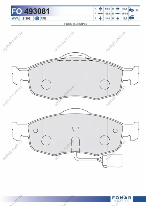 Колодки гальмівні дискові ПЕРЕДН FORD MONDEO 93-00, SCORPIO 92-98 -ua FOMAR FO 493081 (фото 1)