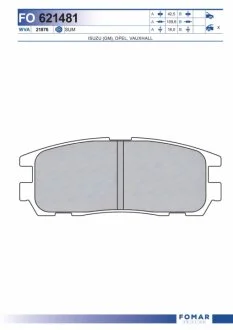 Колодки тормозные дисковые задние ISUZU PICKUP,APV,D-MAX,TROOPER,VEHICROSS 2.3-3.2I 94.08-,02.07- FOMAR FO 621481