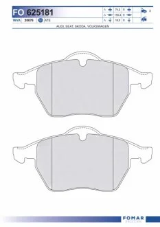 Колодки гальмівні дискові ПЕРЕДН AUDI A4 1.8-2.8 96-01,A6 1.8-2.8 94-97,VW PASSAT 1.8-2.8 97-00,GOLF -ua FOMAR FO 625181