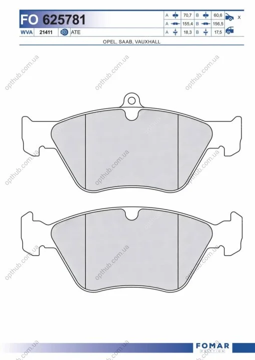 Колодки тормозные дисковые передние OPEL OMEGA B 94-,VECTRA A 92-95,CALIBRA 90-95,SAAB 900 93- FOMAR FO 625781 (фото 1)