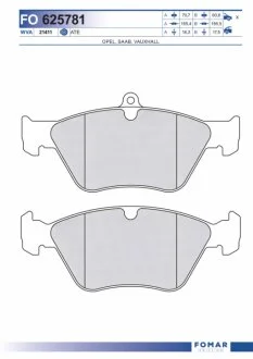 Колодки тормозные дисковые передние OPEL OMEGA B 94-,VECTRA A 92-95,CALIBRA 90-95,SAAB 900 93- FOMAR FO 625781
