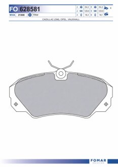 Колодки гальмівні дискові ПЕРЕДН OPEL OMEGA A 2.6I, 3.0 V6 24V 90-, OMEGA B 2.5I V6 24V 94-, SENATOR -ua FOMAR FO 628581