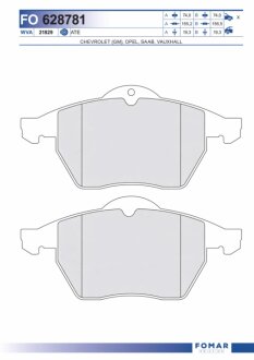 Колодки гальмівні дискові ПЕРЕДН OPEL CALIBRA 2.0I 16V 4WD TURBO, 2.5 V6 95-,VECTRA B 2.0I 16V,2.5I -ua FOMAR FO 628781