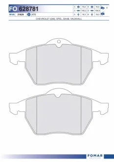 Колодки гальмівні дискові ПЕРЕДН OPEL CALIBRA 2.0I 16V 4WD TURBO, 2.5 V6 95-,VECTRA B 2.0I 16V,2.5I -ua FOMAR FO 628781