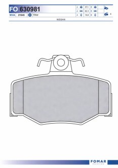 Колодки гальмівні дискові ЗАДН NISSAN PRIMERA P10/11E ALL 98-, ALMERA/100А/120А/140А/CHERRY/PULSAR -ua FOMAR FO 630981
