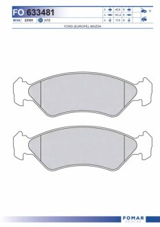 Колодки гальмівні дискові ПЕРЕДН MAZDA 121 III 03.1996-,FORD FIESTA IV/KA 04.1996- -ua FOMAR FO 633481