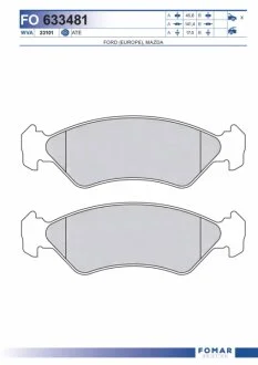 Колодки гальмівні дискові ПЕРЕДН MAZDA 121 III 03.1996-,FORD FIESTA IV/KA 04.1996- -ua FOMAR FO 633481
