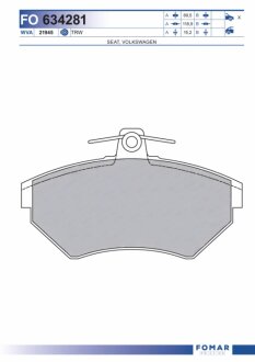 Колодки гальмівні дискові ПЕРЕДН SEAT CORDOBA 98-,IBIZA 98-,;VW GOLF 95-98,POLO 96-99,CADDY 98- -ua FOMAR FO 634281