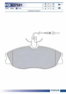 Колодки гальмівні дискові ПЕРЕДН CITROEN XSARA 2.0I 98-,PEUGEOT 306 2.0I 16V 96-97,406 1.8 16V,1.9TD -ua FOMAR FO 637581