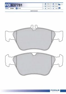 Колодки гальмівні дискові ПЕРЕДН MB W202(C CLASS) 93-,W208(CLK CLASS) 97-,W210(E CLASS) 95-97 -ua FOMAR FO 637781
