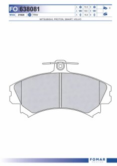 Колодки гальмівні дискові ПЕРЕДН MITSUBISHI CARISMA 1.6, 1.6 16V, 1.9TD 95-, SPACE STAR 98-, VOLVO S -ua FOMAR FO 638081