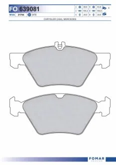 Колодки гальмівні дискові ПЕРЕДН CHRYSLER CROSSFIRE, MB CLK (C208), E (W210, S210), SLK (R170) -ua FOMAR FO 639081