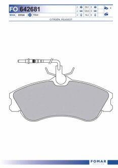 Колодки гальмівні дискові ПЕРЕДН CITROEN BERLINGO 97-01,XSARA 97-,PEUGEOT 306 97-,PARTNER 97-02 -ua FOMAR FO 642681