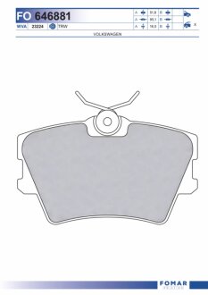 Колодки гальмівні дискові ЗАДН VOLKSWAGEN TRANSPORTER III /TRANSPORTER IV 01.1996- -ua FOMAR FO 646881